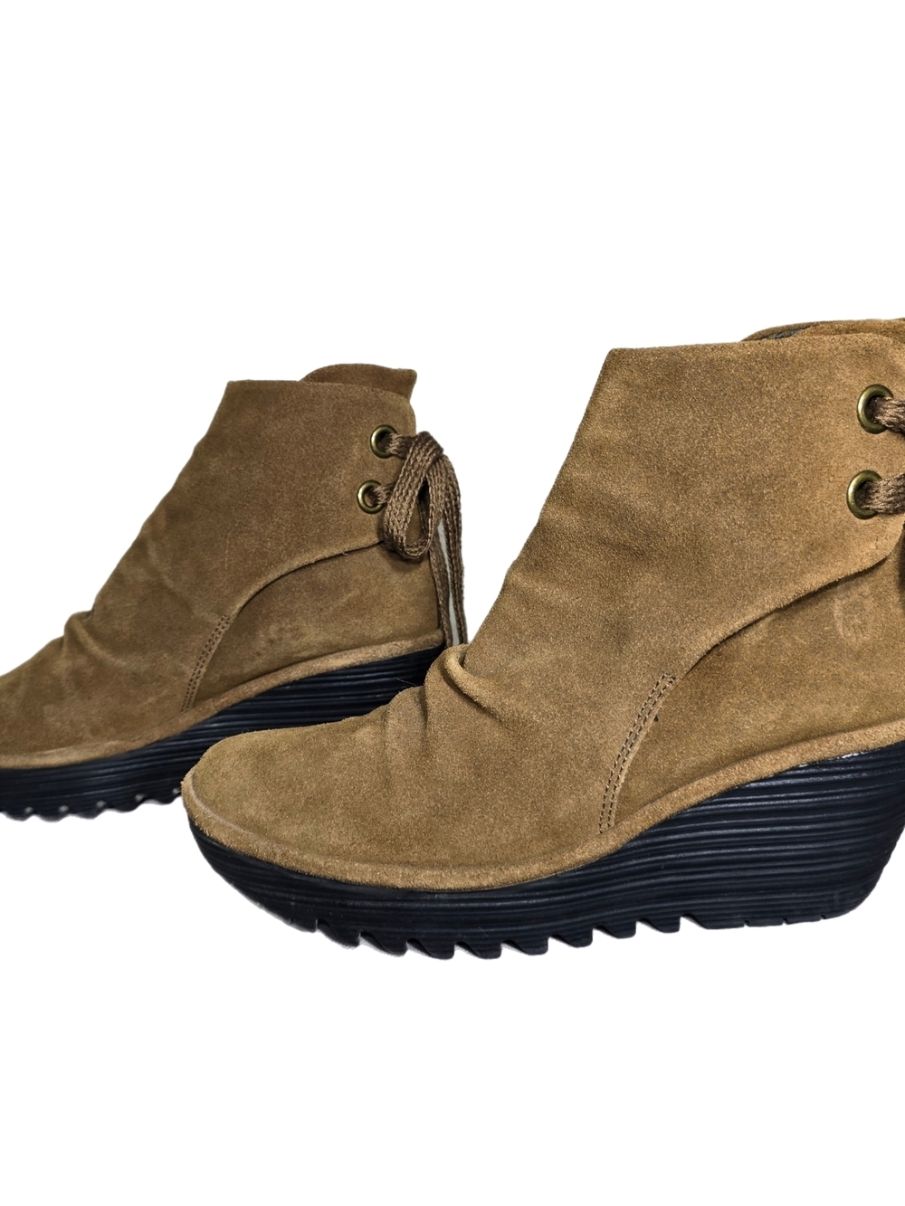 Fly London Wedge Ankle Boots Booties Size 39 Brown Suede, Genuine Suede Leather